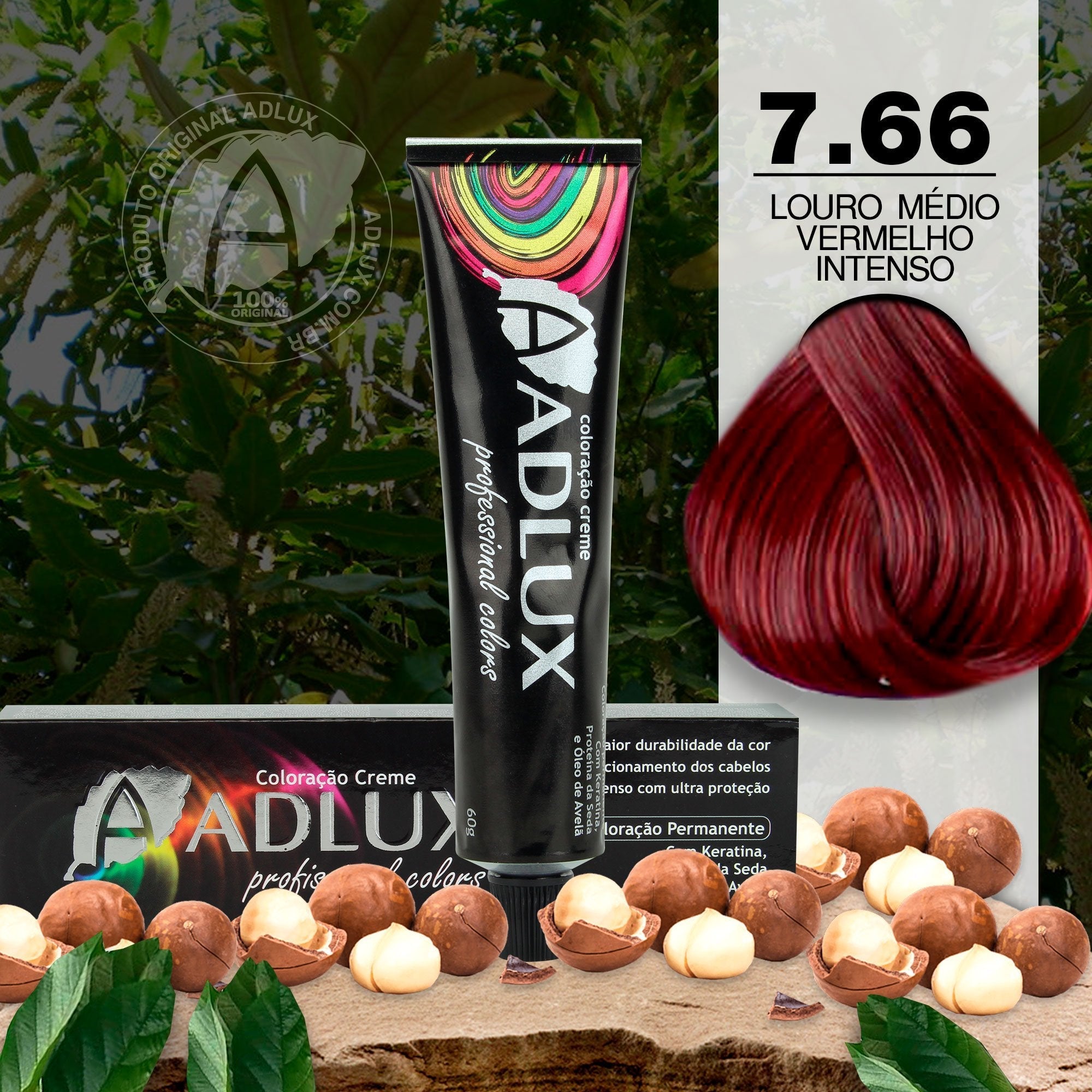 Coloração Creme Adlux 7.66 Louro Médio Vermelho Intenso - 60g