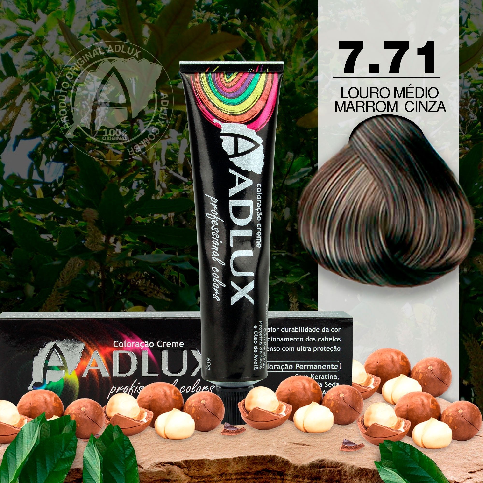 Coloração Creme Adlux 7.71 Louro Médio Marrom Cinza - 60g